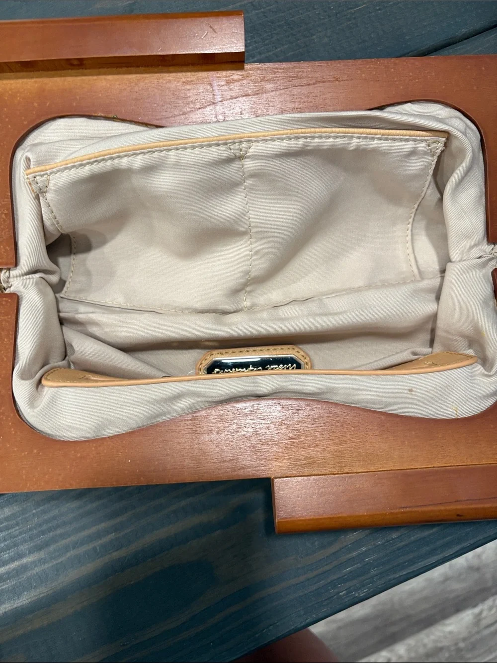Striped Woven Straw Clutch with Tan Leather Trim